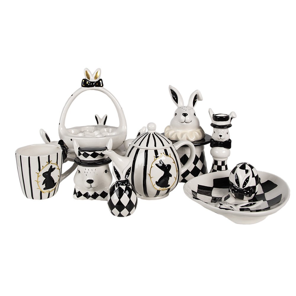 Échelle de décoration 24x23x12 cm lapins en céramique noir blanc