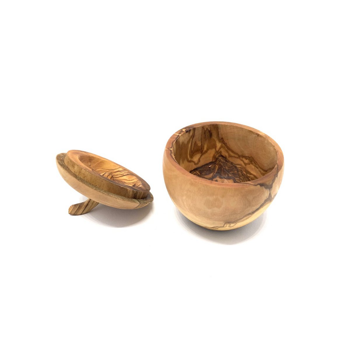 Salière en forme de pomme avec pelle à sel, bois d'olivier