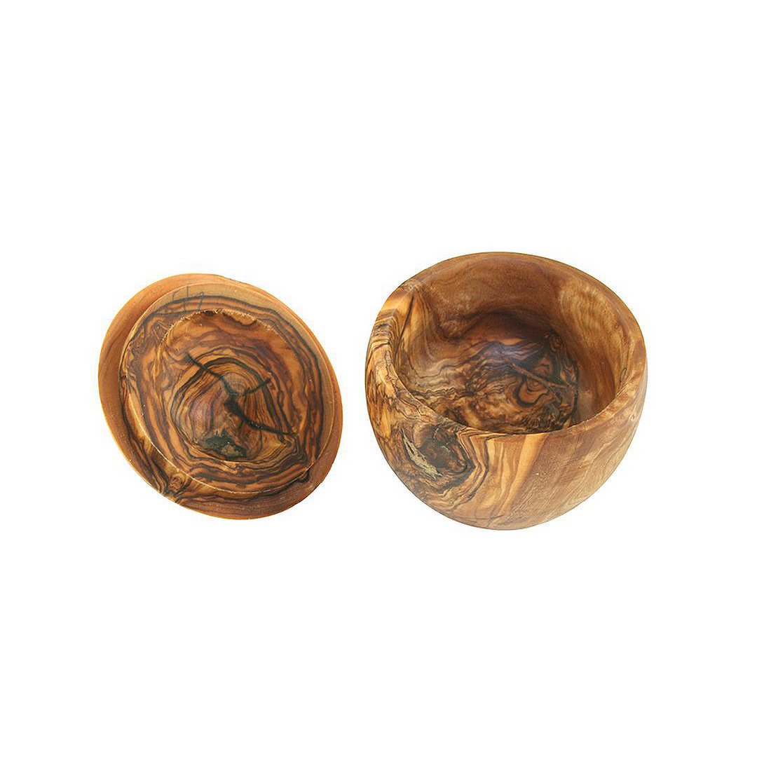 Salière en forme de pomme avec pelle à sel, bois d'olivier