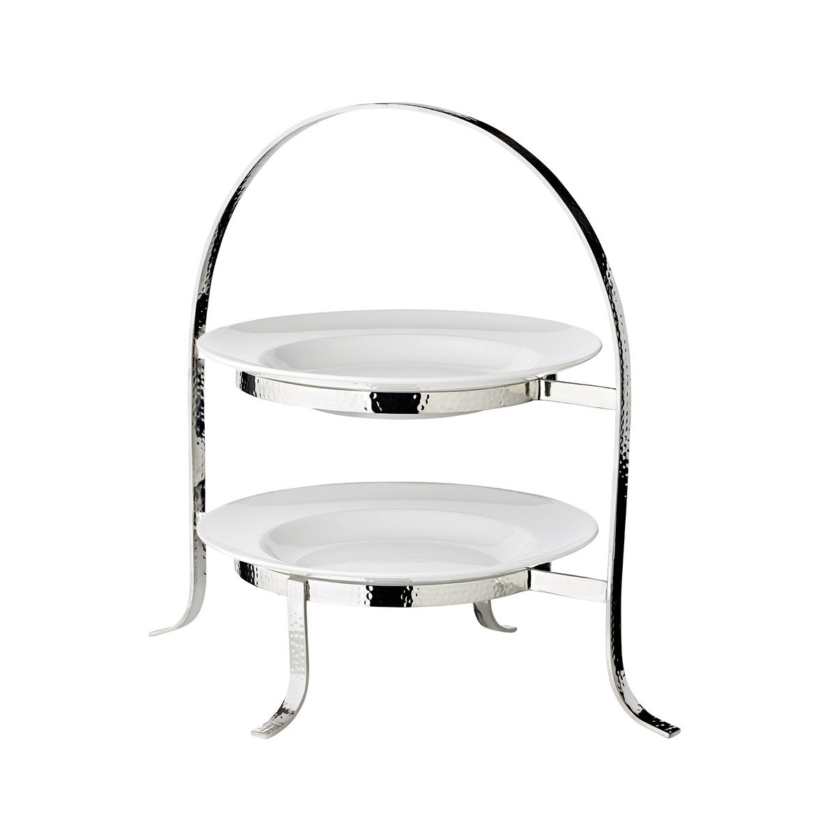 Présentoir à gâteaux Sina (hauteur 33 cm), martelé, pour 2 assiettes Ø 20 à 28 cm, métal argenté lourd