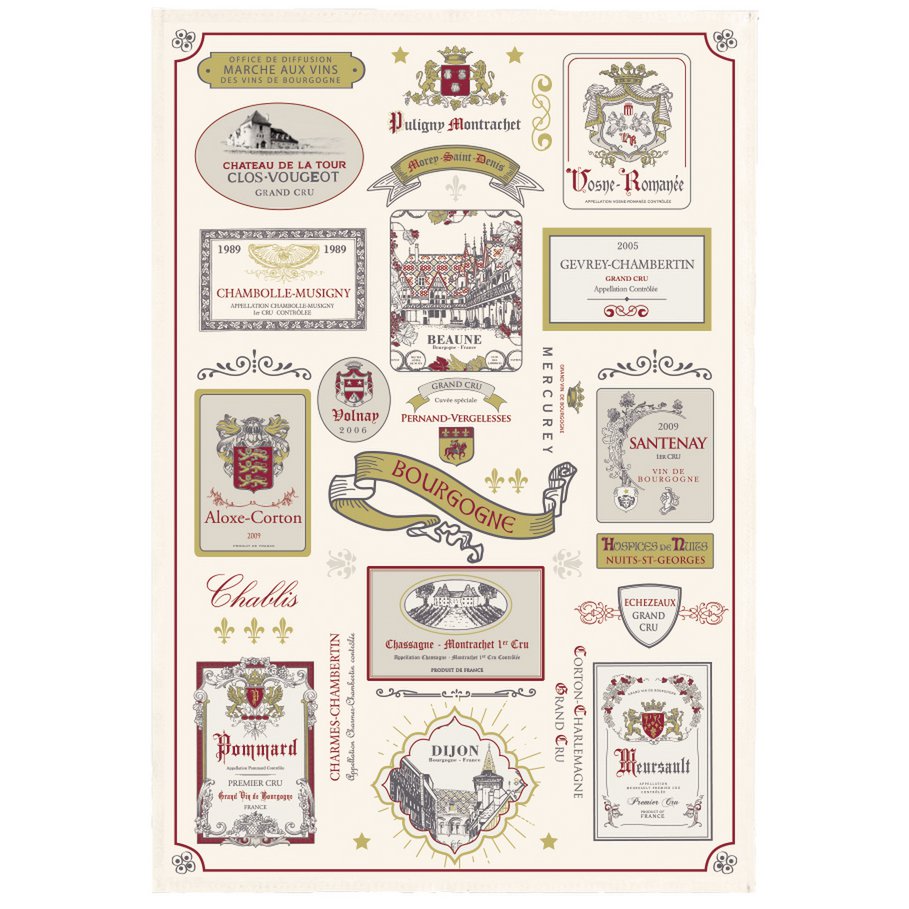 Torchon multi-étiquettes Bourgogne Ecru 48 x 72