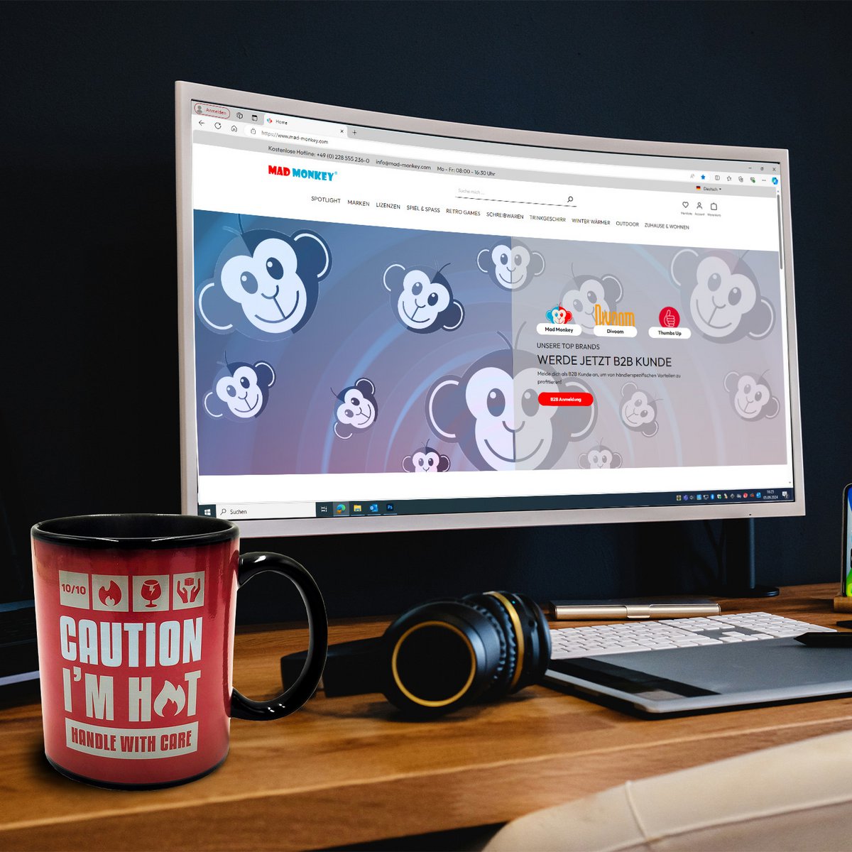 Mad Monkey - Tasse "Caution I am Hot" - avec changement de couleur