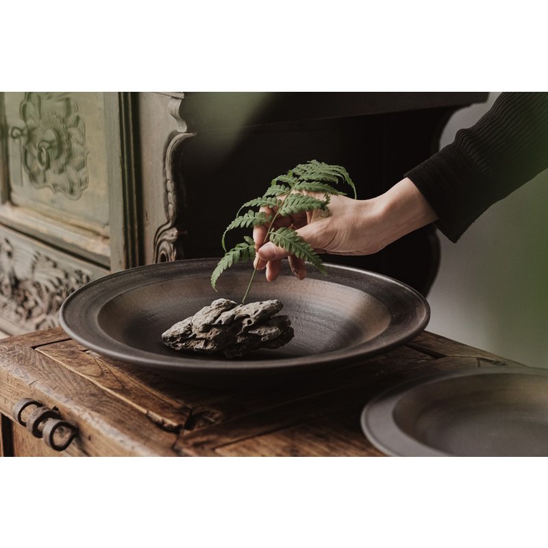 New large flat ceramic bowl, modern East + West design, ULF06BB