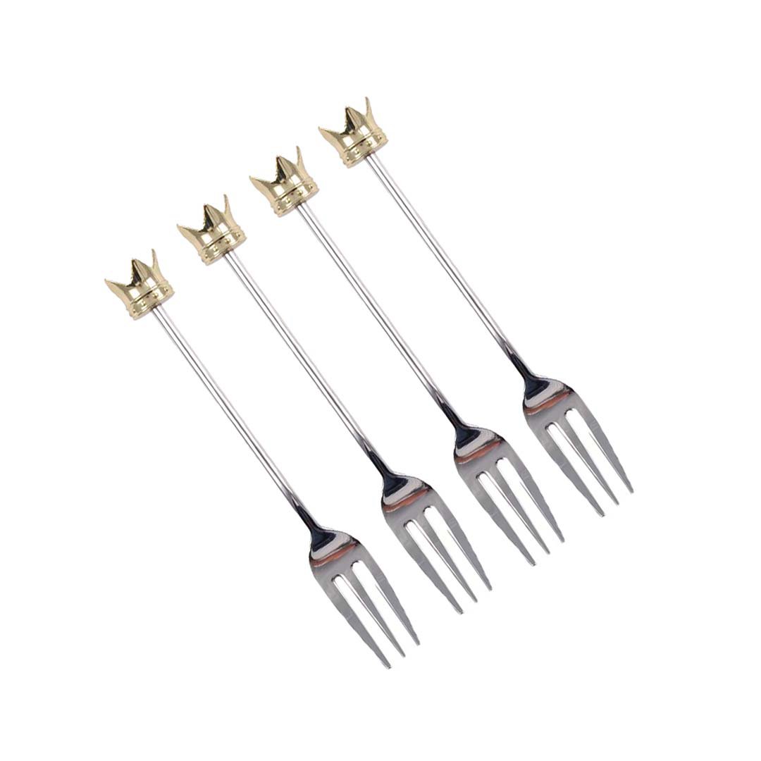 Fourchettes à dessert couronne dorée - lot de 4