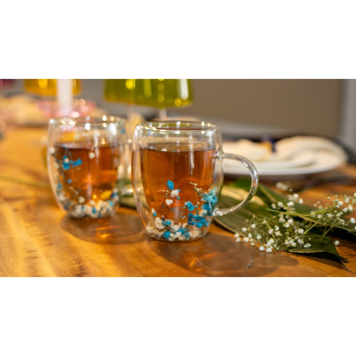 Tasses à thé double paroi fleurs bleues et blanches 350ml -lot de 2