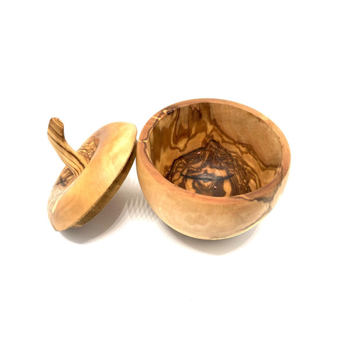 Salière en forme de pomme avec pelle à sel, bois d'olivier