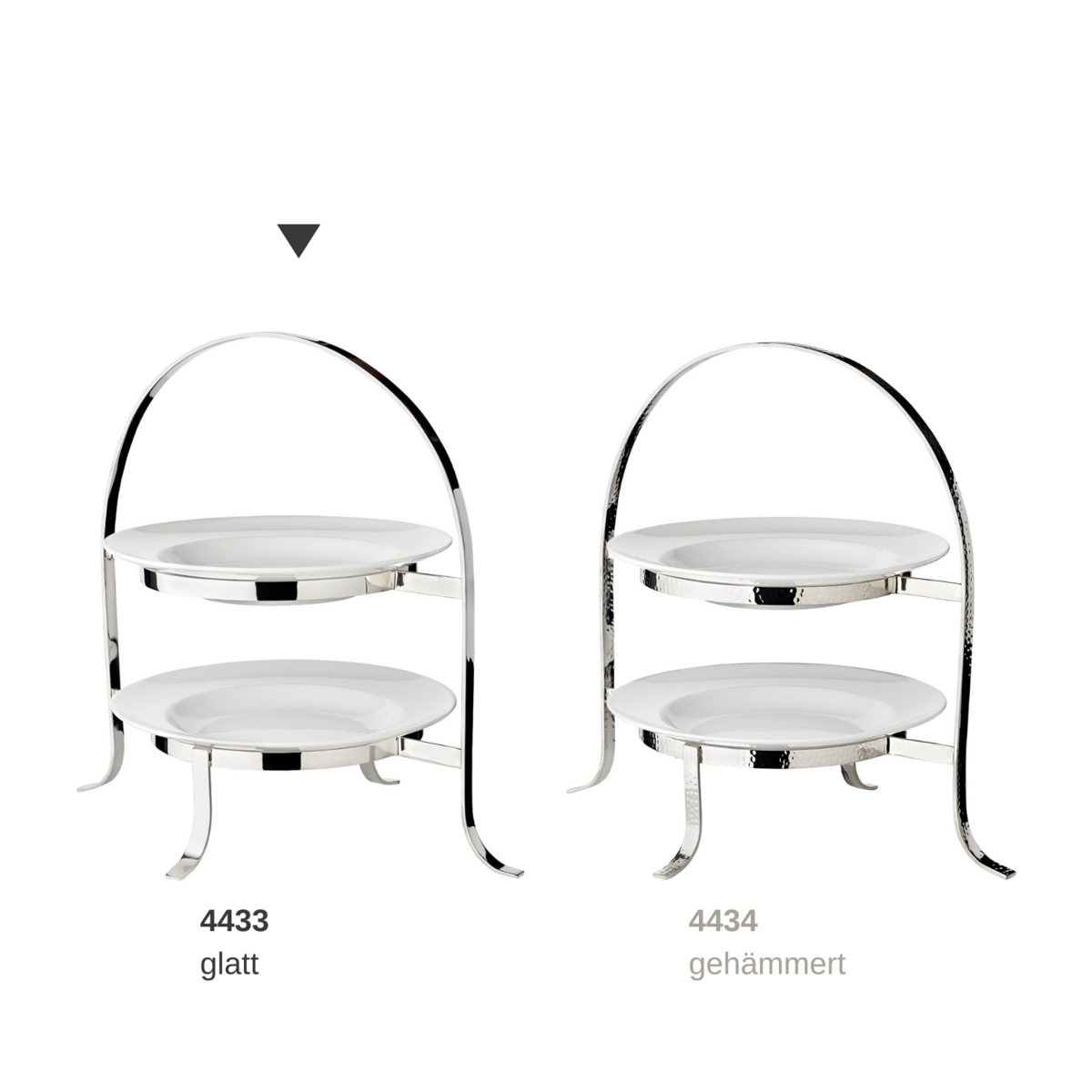 Présentoir à gâteaux Sina (hauteur 33 cm), martelé, pour 2 assiettes Ø 20 à 28 cm, métal argenté lourd