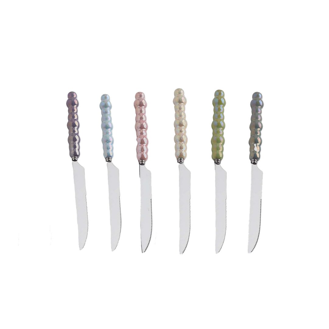 Couteaux à dessert argent avec manches multi couleurs - lot de 6