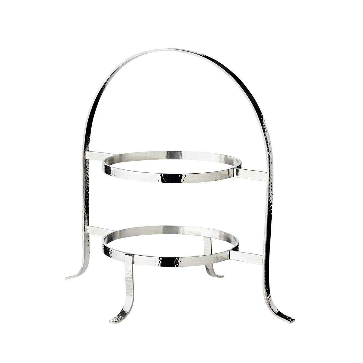 Présentoir à gâteaux Sina (hauteur 33 cm), martelé, pour 2 assiettes Ø 20 à 28 cm, métal argenté lourd