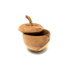 Salière en forme de pomme avec pelle à sel, bois d'olivier