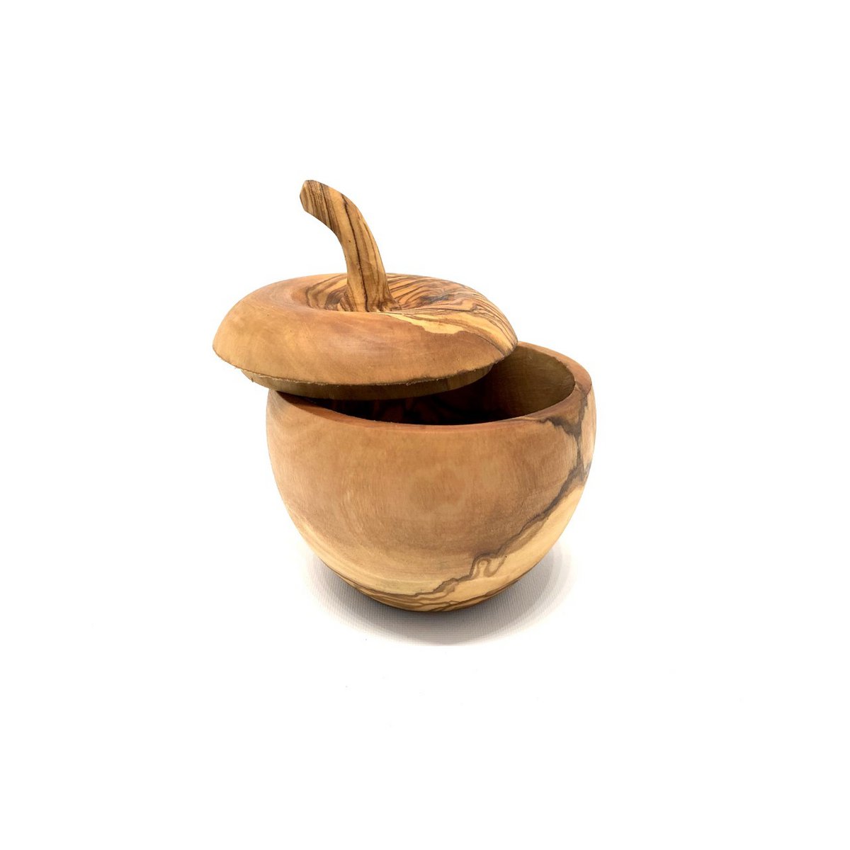 Salière en forme de pomme avec pelle à sel, bois d'olivier