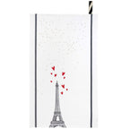 Torchon Eiffel Coeurs Blanc 50 x 70
