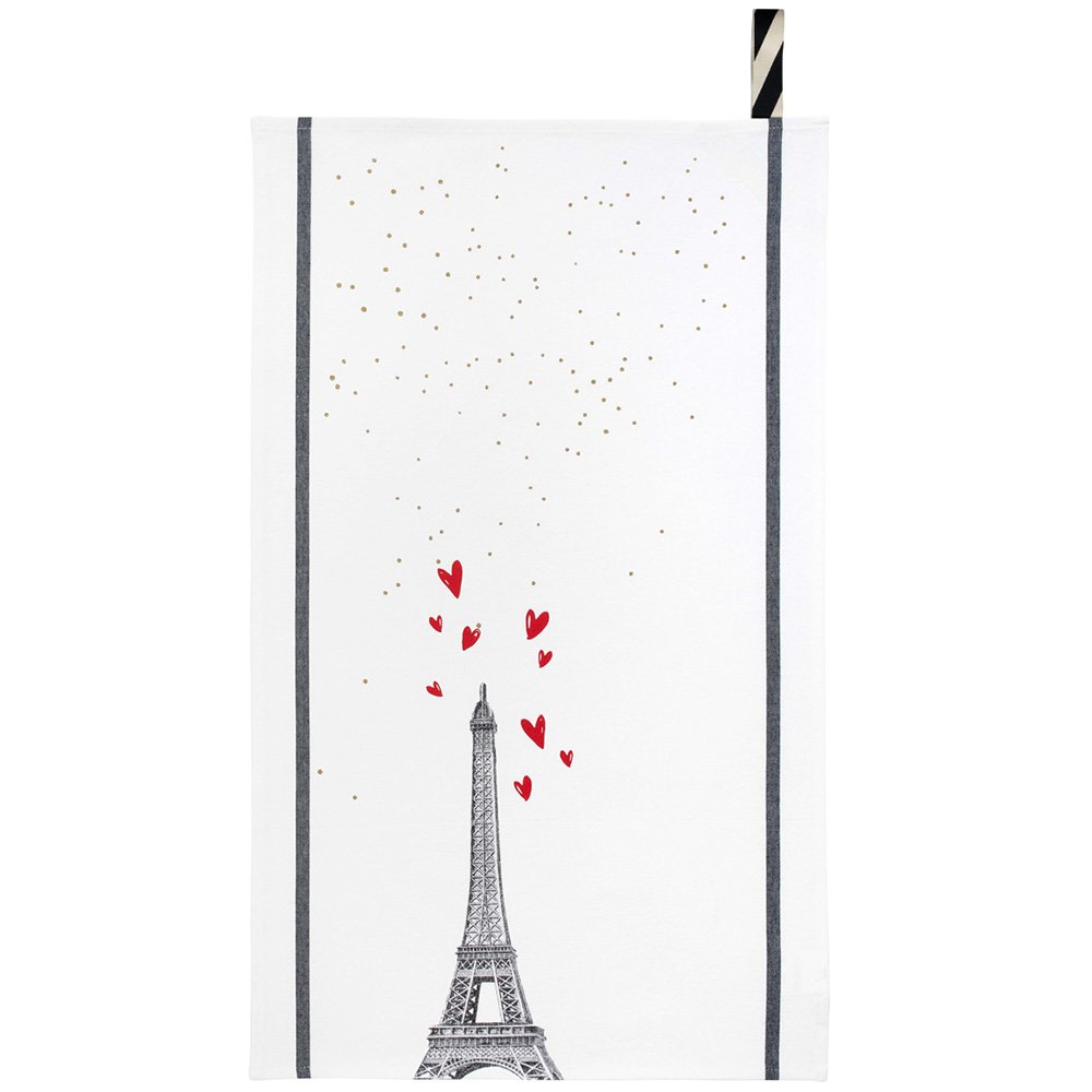 Torchon Eiffel Coeurs Blanc 50 x 70
