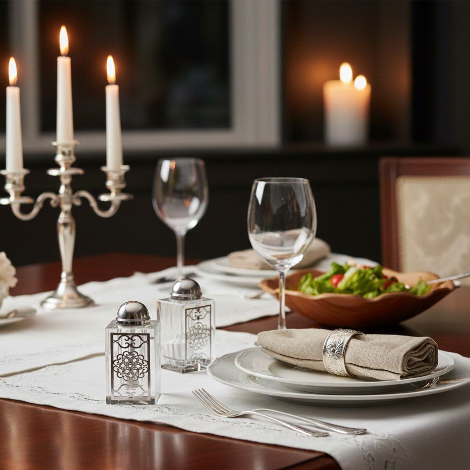 Salière et poivrière façon cristal arabesque argent