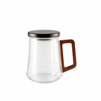 Mug en verre avec filtre, couvercle et anse en bois 9.5x13.5x11.5cm