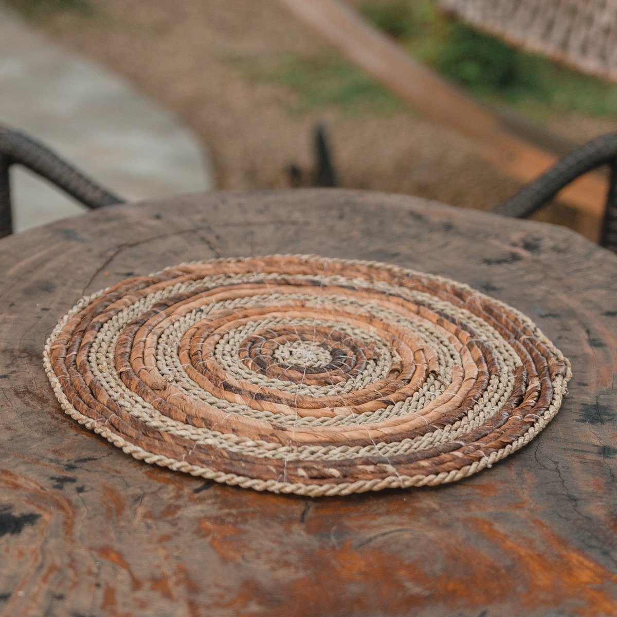 Set de table (Ensemble de 4 ou 6) MATARAM | Set de table rond Boho en fibre de bananier et jonc de mer 38 cm