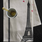Torchon Eiffel Coeurs Blanc 50 x 70