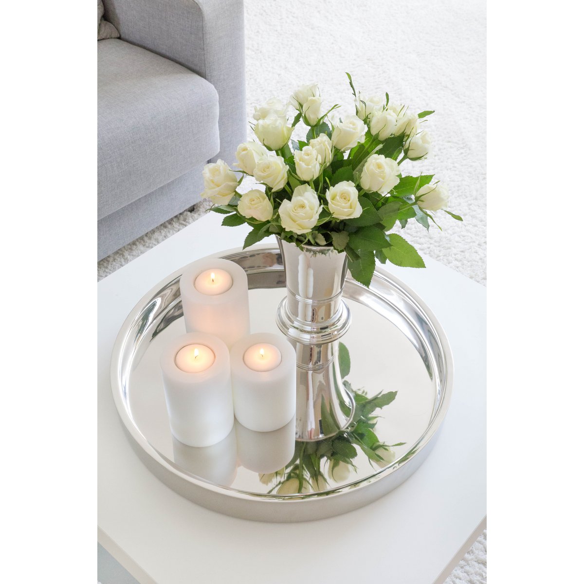 EDZARD plateau plateau de service Richmond, rond, inox poli miroir, diamètre 55 cm