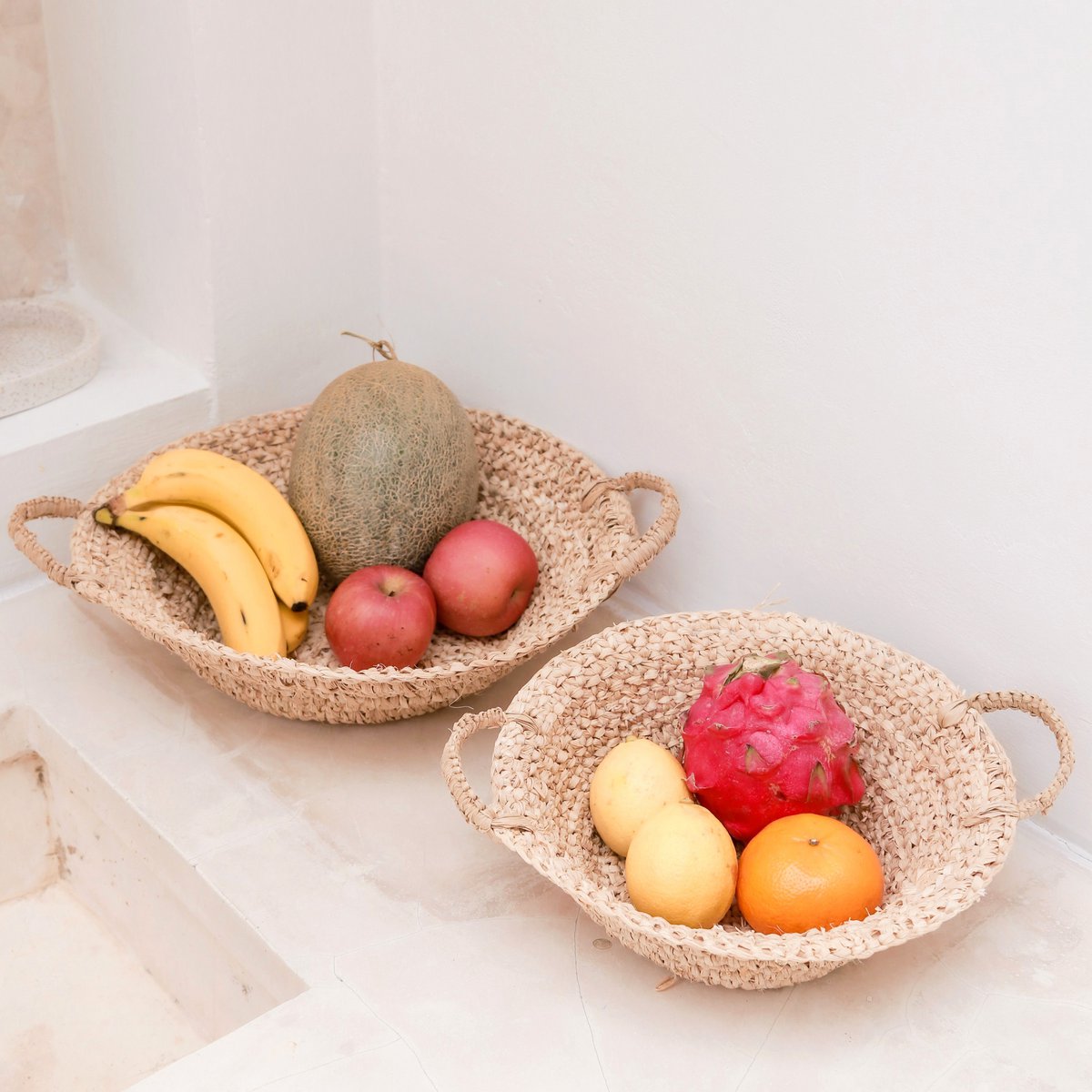Bol en raphia tissé | Bol à fruits en fibres naturelles légères | Corbeille à pain RAGA (2 tailles)