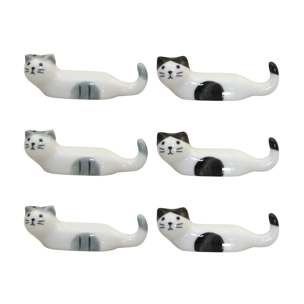 Porte-couteaux chats en porcelaine - lot de 6
