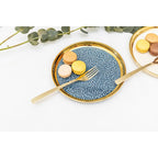 Assiette à dessert avec bord doré 2 bleue et 2 crème - lot de 4 AULICA