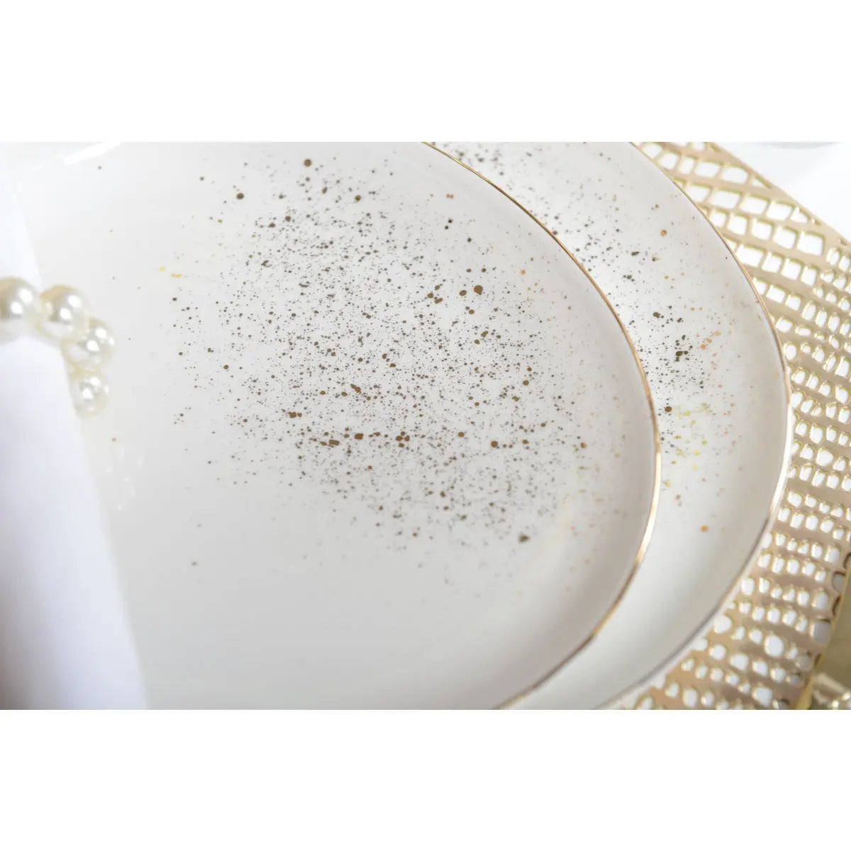 Assiette à dessert ovale blanche flash or AULICA