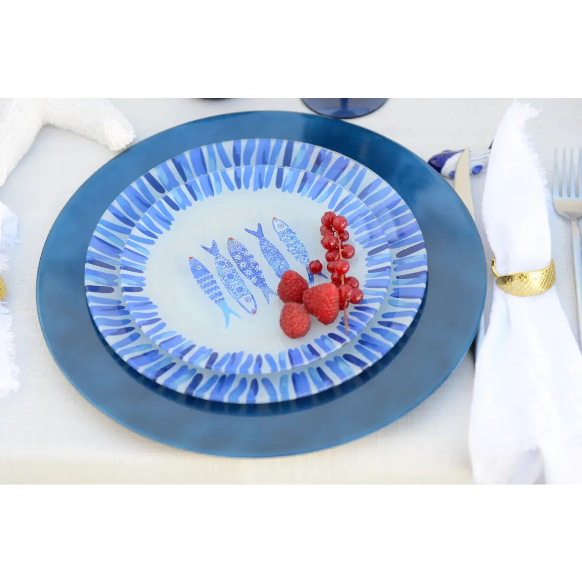 Assiette à dessert poisson bleu 20x20x1.3cm  - lot de 6 AULICA