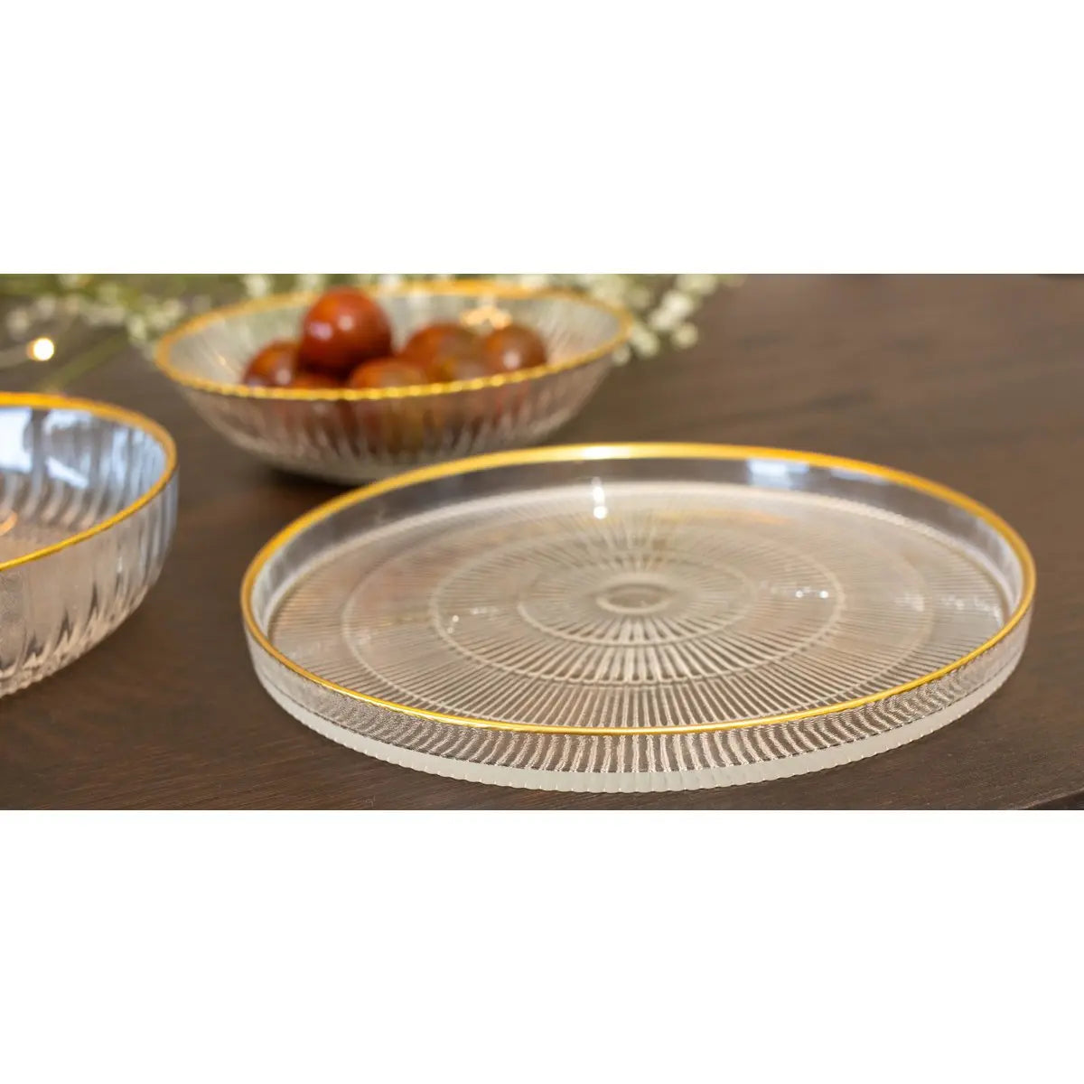 Assiette à dessert rayée goldline 16x16x2cm AULICA