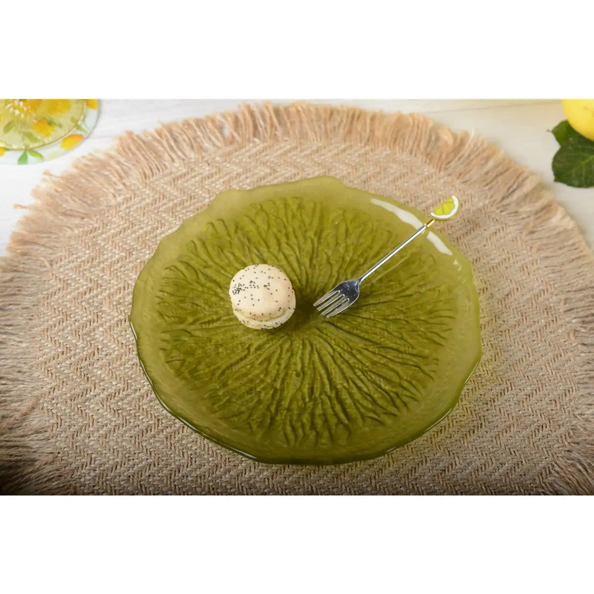 Assiette à dessert verte 21cm - citron AULICA