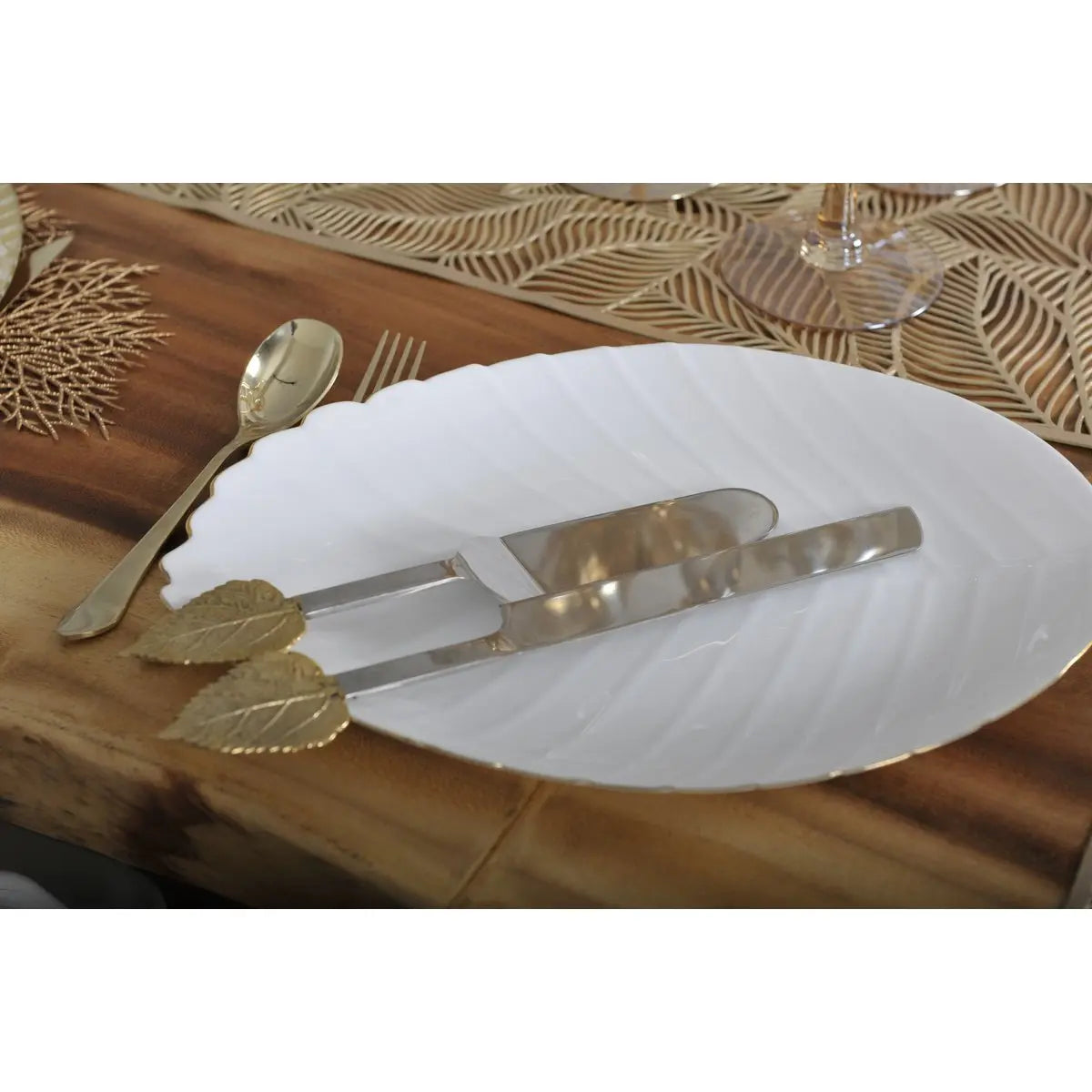 Assiette de présentation feuille blanche 37cm AULICA