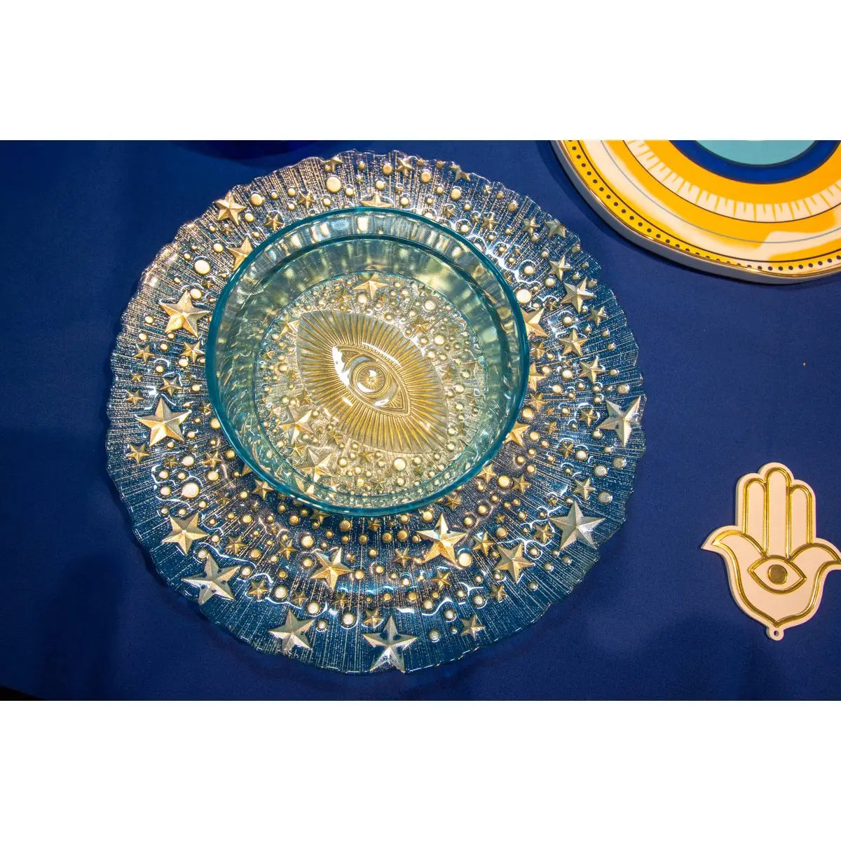 Assiette de présentation oeil bleu turquoise 32x32x2.5cm AULICA