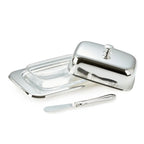 Beurrier EDZARD Mista 13x18 cm, H 8 cm, insert en verre, argenté, avec couteau à beurre EDZARD-SHOP.com