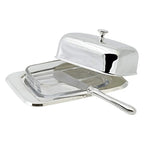Beurrier EDZARD Mista 13x18 cm, H 8 cm, insert en verre, argenté, avec couteau à beurre EDZARD-SHOP.com