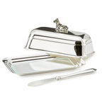 Beurrier EDZARD avec assiette en verre, argenté, 8 x 13 cm, avec couteau à beurre assorti EDZARD-SHOP.com