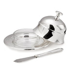 Beurrier EDZARD cloche à beurre Epe, diamètre 11 cm, argenté, avec couteau à beurre assorti 18 cm EDZARD-SHOP.com