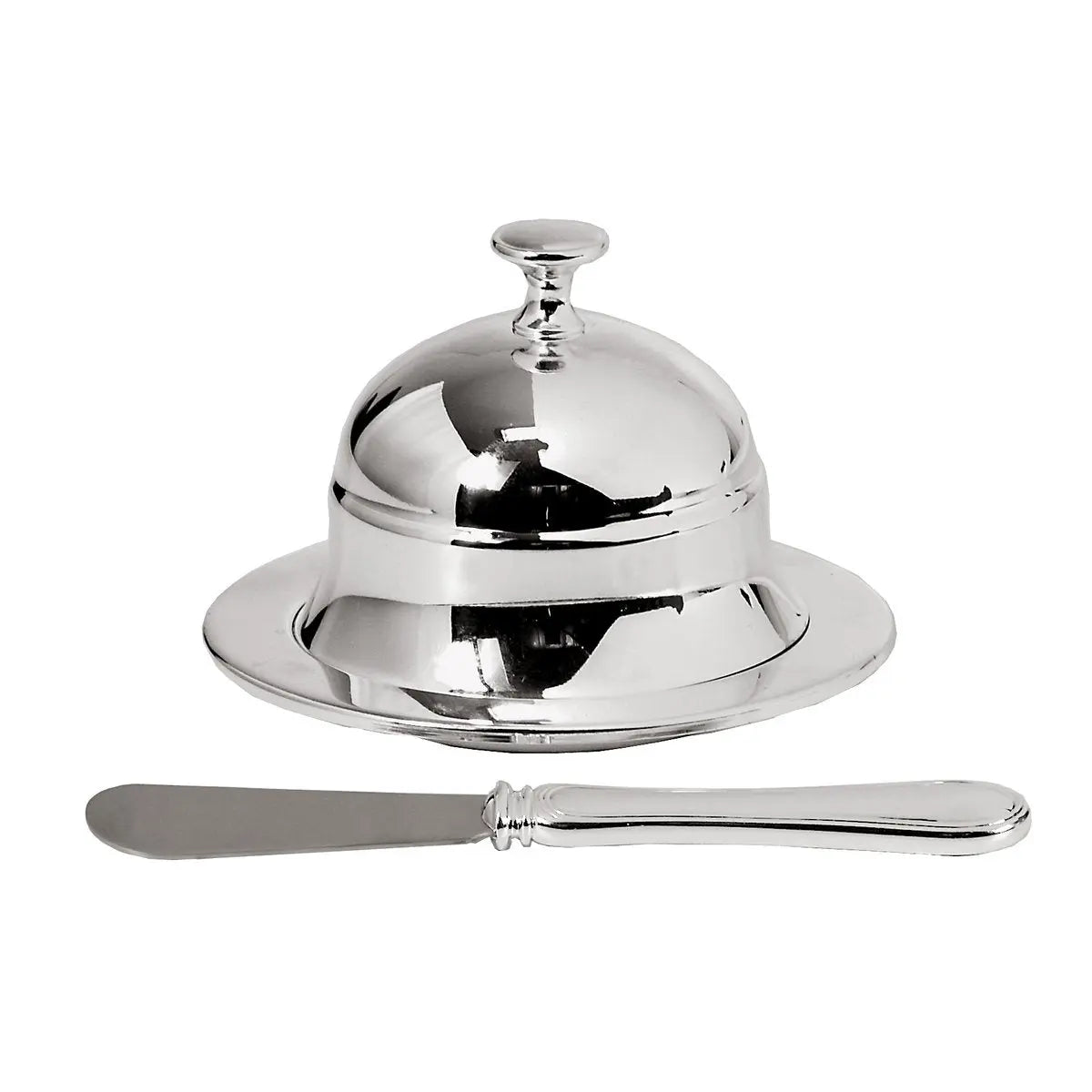 Beurrier EDZARD cloche à beurre Epe, diamètre 11 cm, argenté, avec couteau à beurre assorti 18 cm EDZARD-SHOP.com