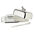 Beurrier EDZARD vache 13x18 cm, H 8 cm, insert en verre, argenté, avec couteau à beurre EDZARD-SHOP.com