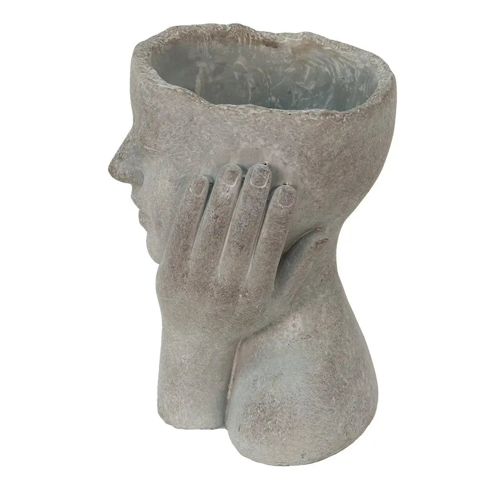 Bloempot Hoofd 16x16x22 cm Grijs Steen Handen Bloempot Binnen Clayre & Eef.
