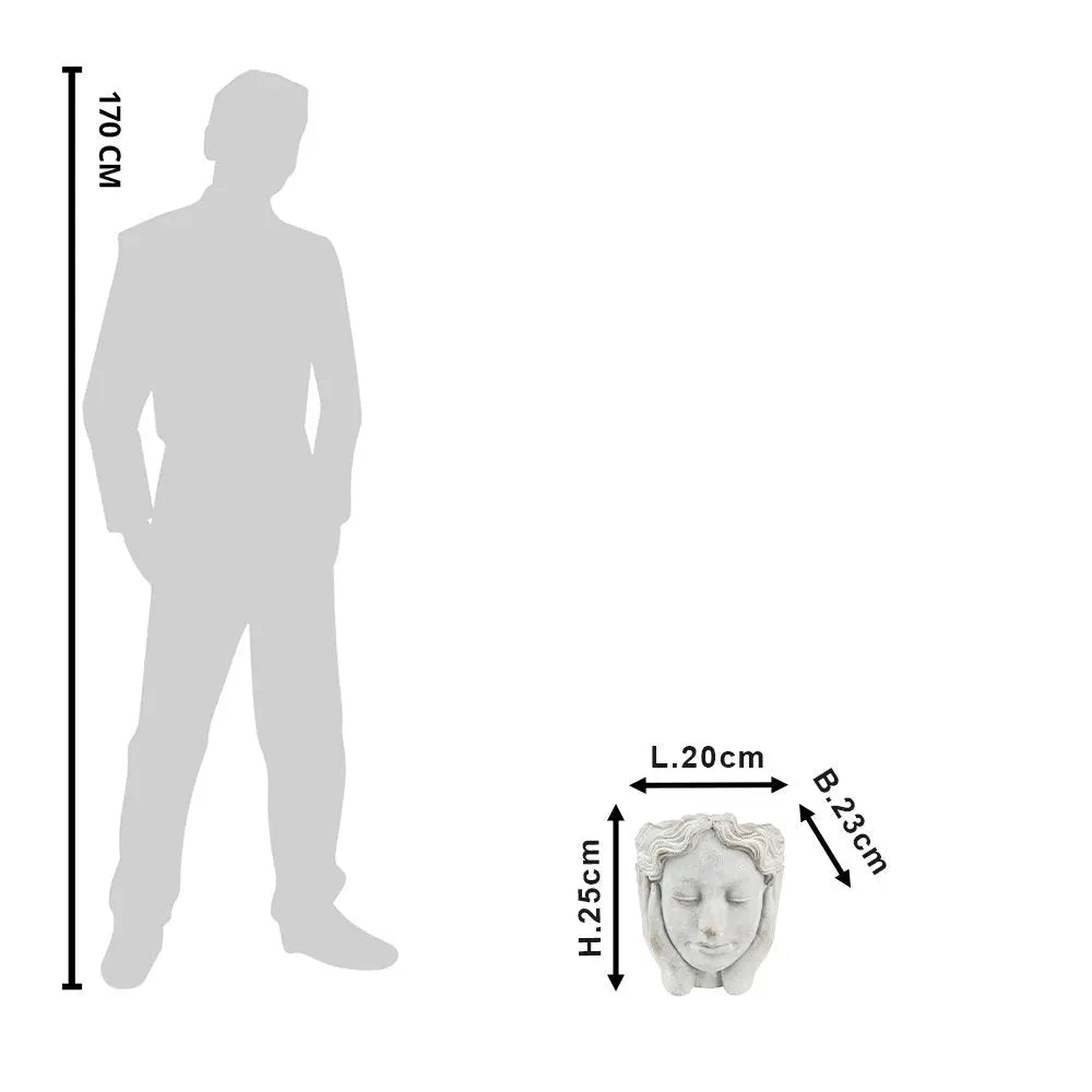 Bloempot Hoofd Ø 15x25 cm GRIJS STEEN PLANTENPOT Clayre & Eef.