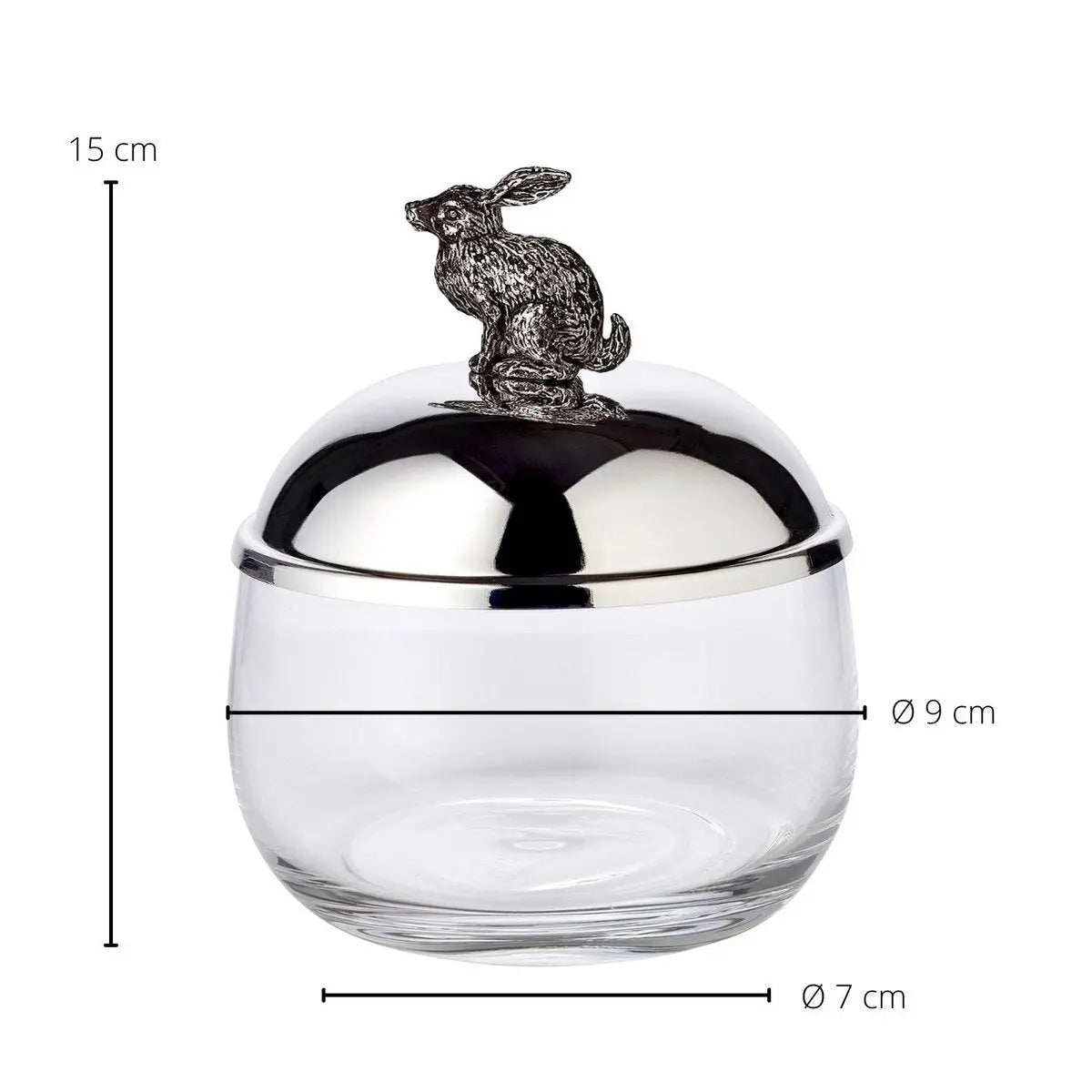 Bocal de rangement lapin EDZARD, couvercle argenté et résistant au ternissement, hauteur 12 cm, diamètre 9 cm EDZARD-SHOP.com