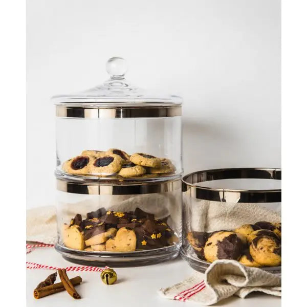 Bocal en verre EDZARD Vigo, avec couvercle, verre cristal soufflé à la bouche avec bord en platine, H 40 cm, ø 19 cm EDZARD-SHOP.com