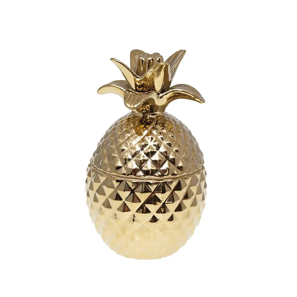 Boîte décorative ananas en céramique dorée 13x13x22.5cm AULICA