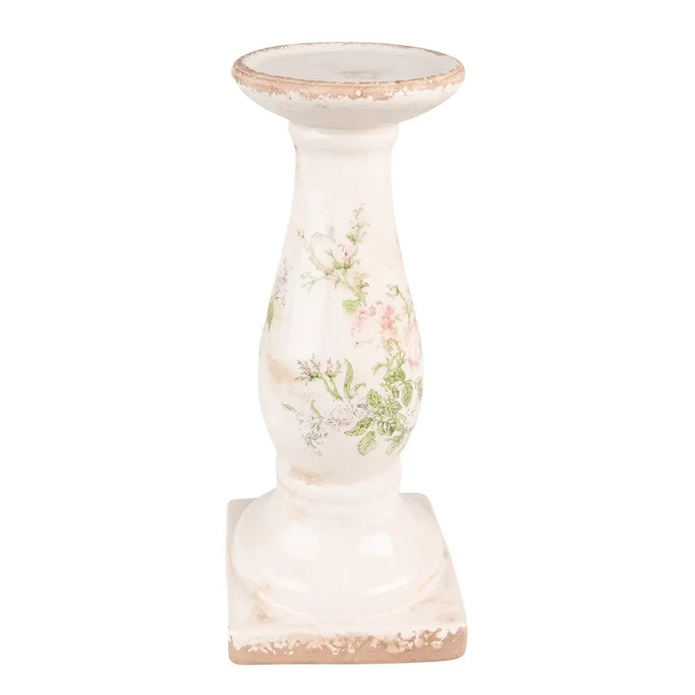Bougeoir 30 cm Rose Beige Céramique Fleur Bougeoir Clayre & Eef.