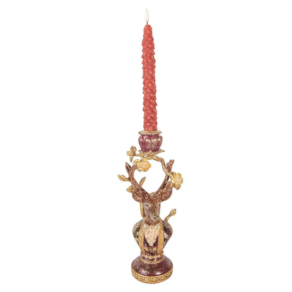 Bougeoir Cerf 14x11x31 cm Plastique Marron Clayre & Eef.