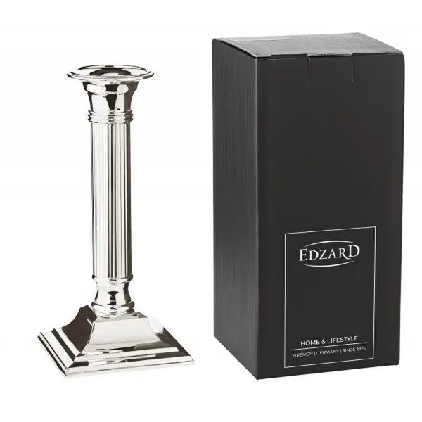Bougeoir EDZARD Lincoln pour bougies en bâtonnet, tige cannelée, noble argenté, protégé contre la ternissure, H 19 cm EDZARD-SHOP.com