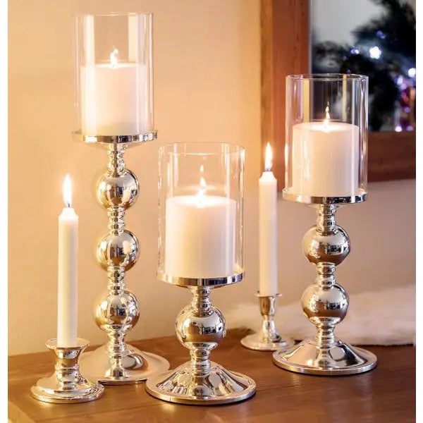 Bougeoir EDZARD bougeoir en bambou, élégant argenté, résistant au ternissement, avec verre, hauteur 35,5 cm EDZARD-SHOP.com