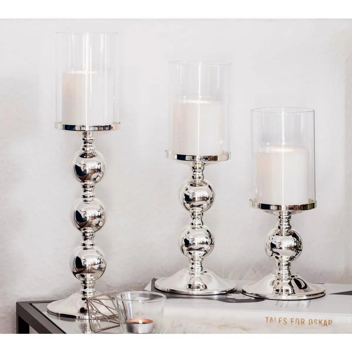 Bougeoir EDZARD bougeoir en bambou, élégant argenté, résistant au ternissement, avec verre, hauteur 43 cm EDZARD-SHOP.com