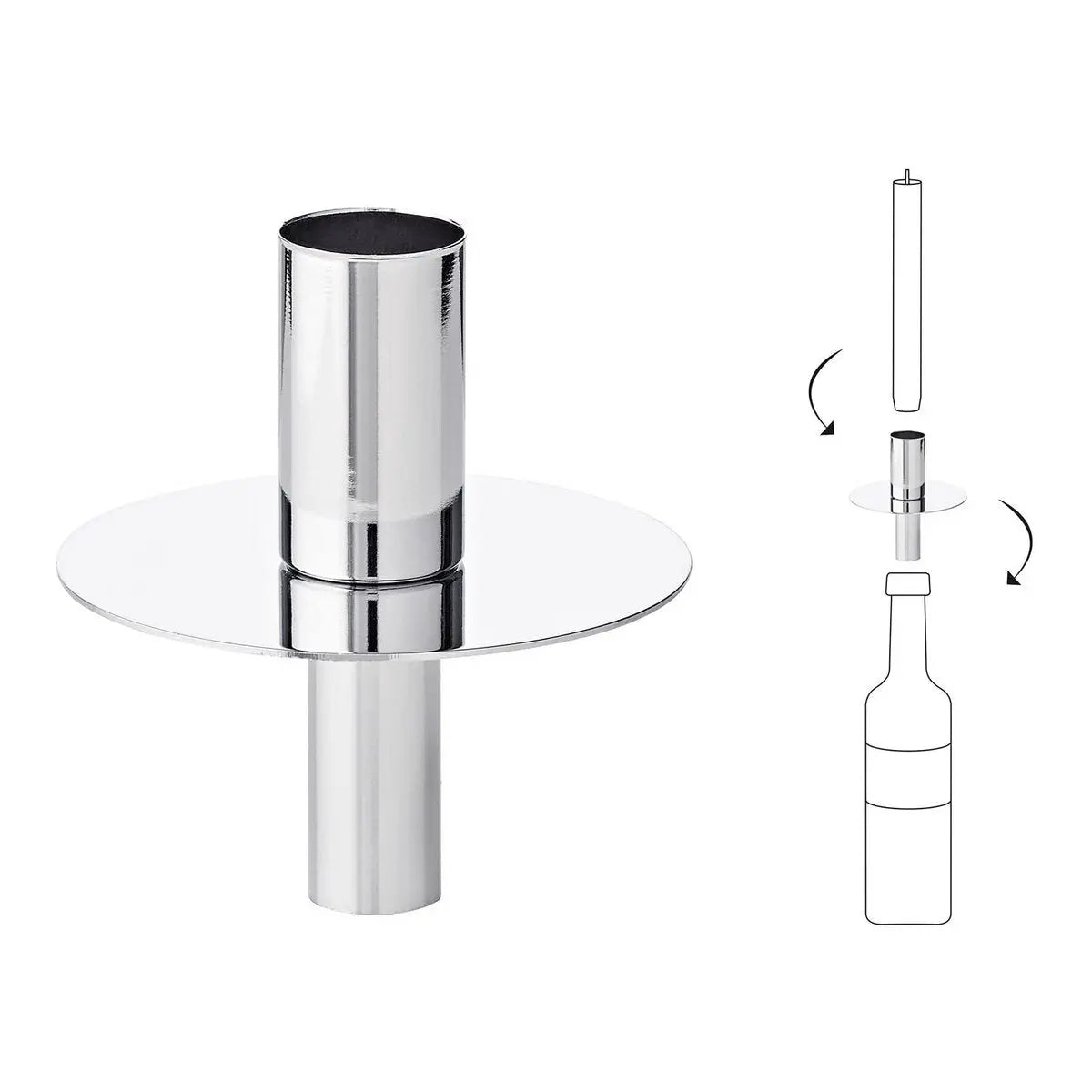 Bougeoir EDZARD dessus de bouteille, acier inoxydable nickelé brillant, hauteur 8 cm EDZARD-SHOP.com