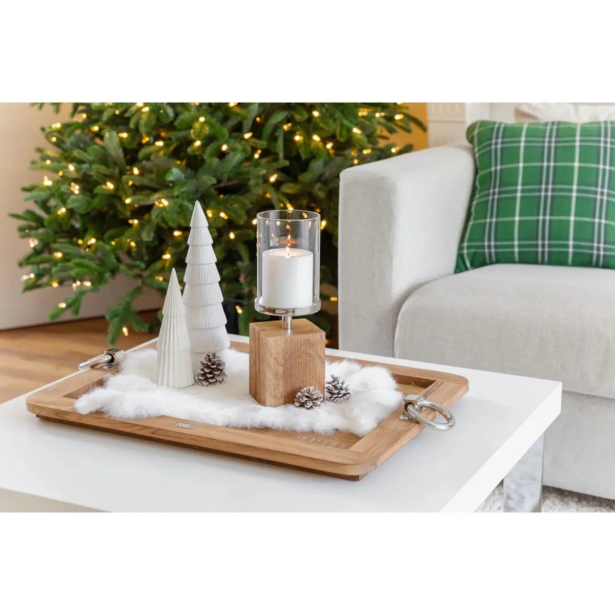 Bougeoir Meo (hauteur 16,5 cm), acier inoxydable nickelé, socle en bois, pour bougies jusqu'à Ø 9 cm EDZARD-SHOP.com