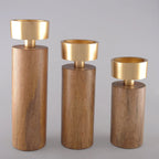 Bougeoir bois et métal doré 19cm AULICA